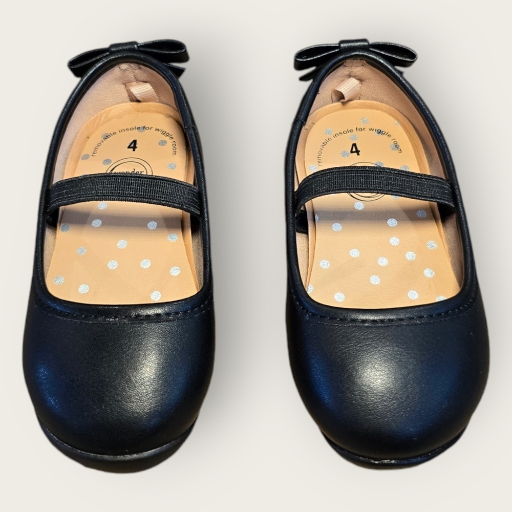 Size 4 Toddler Girls Black Memory Foam Mary Jane Slip On Shoes